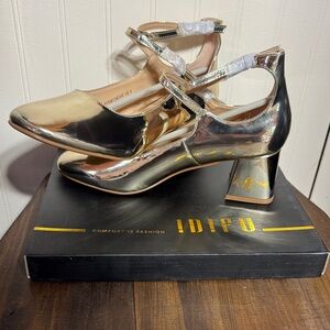 IDIFU Women's Shiny Gold Heels